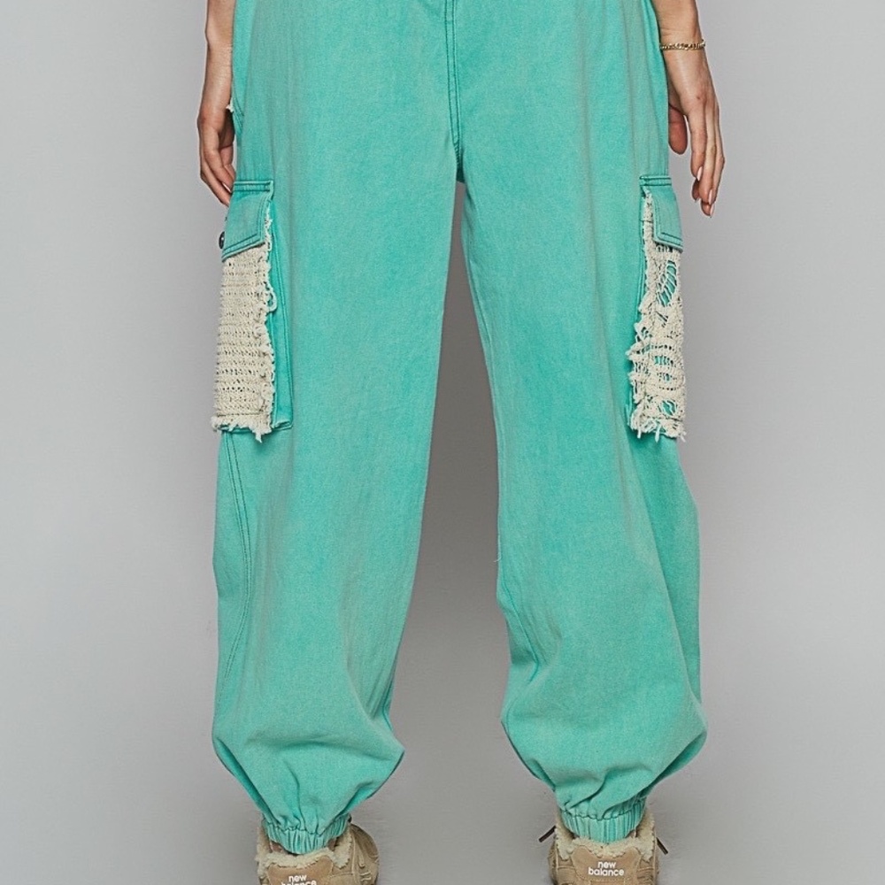 New POL Clothing Distressed Joggers Womens Sweatpants Teal Oversized Denim Pants - Picture 8 of 8